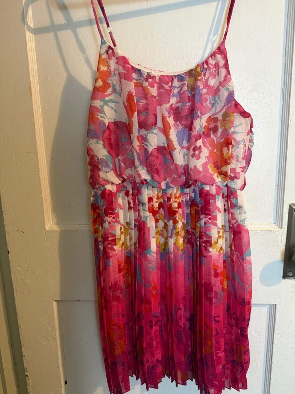 Ladies Pink Floral Spaghetti-Strap Dress